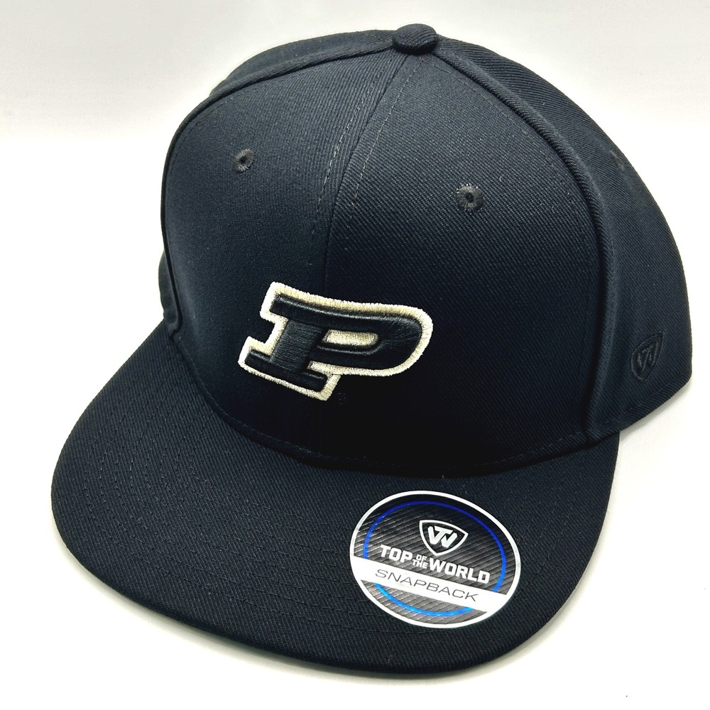 Purdue Boilermakers Top of the World Snapback Hat OS Black Flat Brim Cap NCAA